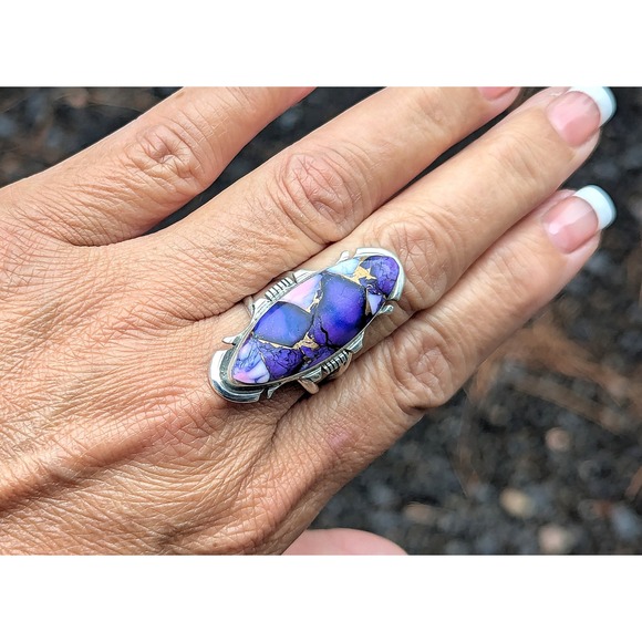 Navajo Ring‎ Purple Dahlia Handcrafted Native American Jewelry Sz 9US ** - Picture 1 of 10